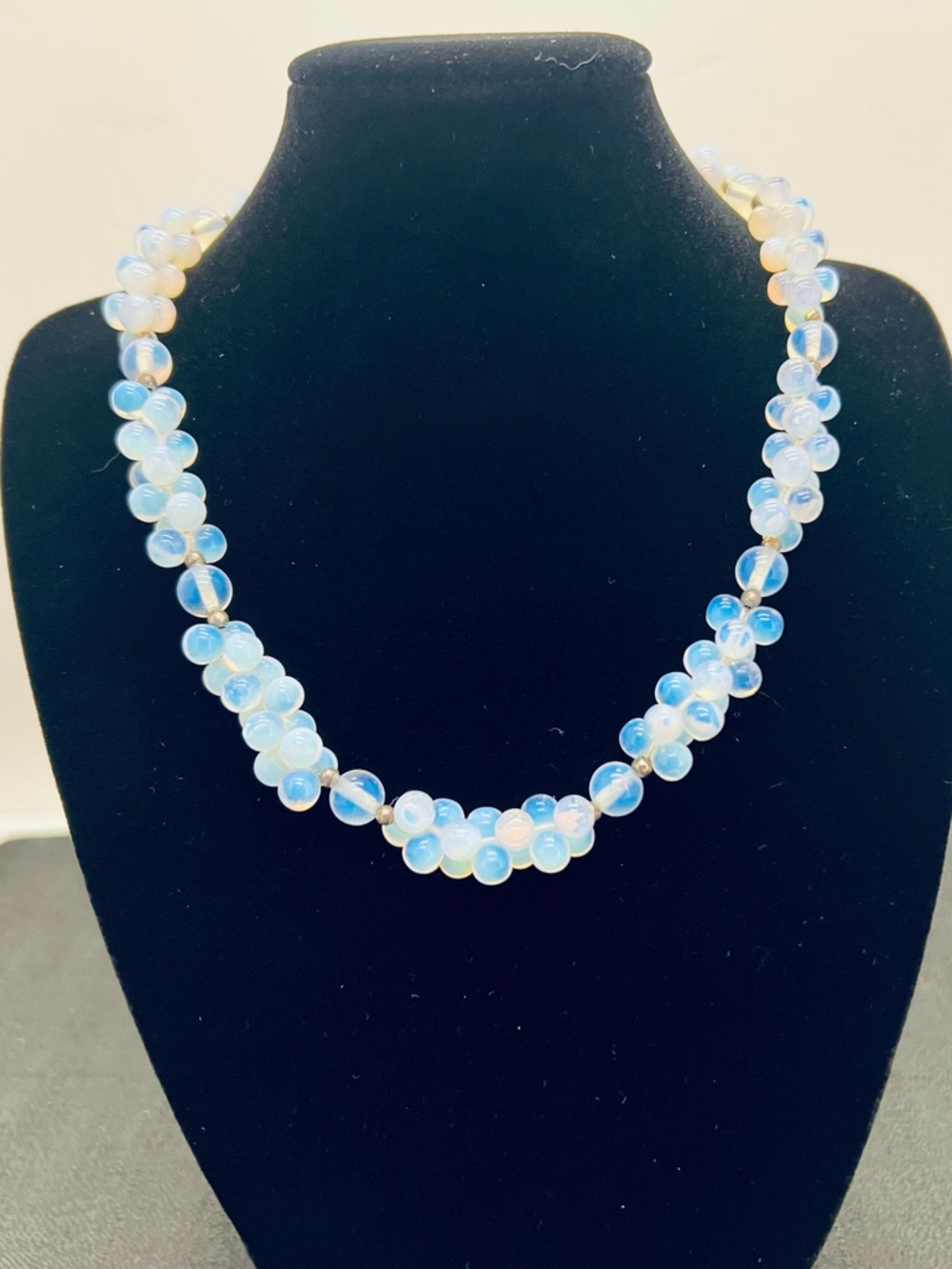 Opalite Beaded Cluster Necklace with Silver Accents